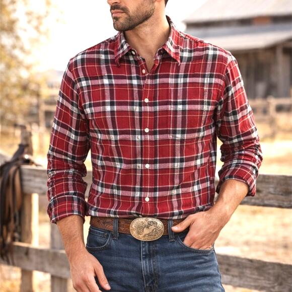 Wrangler Other - Wrangler Men’s Red Plaid Long Sleeve Shirt Size Large Western Cowboycore